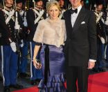 Le diadoque Pavlos de Grèce et son épouse la princesse Marie-Chantal. Dîner de gala à la salle de concert de Copenhague dans le cadre du jubilé des 40 ans de règne de la reine Margrethe II, samedi 14 janvier 2012. 1500 convives de marque étaient invités.