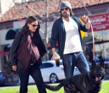 Jennifer Garner et Ben Affleck se baladent avec leur fidèle compagnon à Brentwood, le 25 janvier 2012