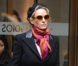 Uma Thurman sur le tournage de Smash, à New York le 26 janvier 2012.