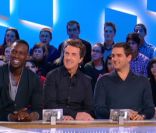 Omar Sy, François Cluzet, Eric Toledano et Olivier Nakache sur le plateau du Grand Journal mardi 7 février 2012 sur Canal +
