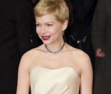 Michelle Williams, mutine, sur le tapis rouge des BAFTA awards en robe H&M. Le 12 février 2012