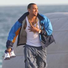 Chris Brown sur une plage de Miami le 17 février 2012.