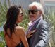 Jean-Paul Belmondo et Barbara Gandolfi au déjeuner organisé par  Paris Match  à l'Eden Roc, au Cap d'Antibes, le 17 mai 2012.