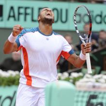 Jo-Wilfried Tsonga le 4 juin 2012 à Rland-Garros après sa victoire sur Stanislas Wawrincka