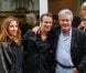 Melissa, Franck Dubosc et Alain Delon lors de la vente aux enchères des toiles de Florence Cassez, à Paris, le 16 juin 2012.