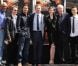 Morgan Freeman, Gary Oldman, Christian Bale, Anne Hathaway, Sir Michael Caine et Joseph Gordon-Levitt lorsque Christopher Nolan laisse ses empreintes au Grauman's Chinese Theater à Hollywood à Los Angeles le samedi 7 juillet 2012