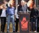 Gary Oldman, Morgan Freeman, Joseph Gordon-Levitt et Christian Bale lorsque Christopher Nolan laisse ses empreintes au Grauman's Chinese Theater à Hollywood à Los Angeles le samedi 7 juillet 2012