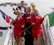 Richard Branson débarque à Cancun le 7 juillet 2012 avec Alexandra Burk pour célébrer l'ouverture d'une nouvelle ligne entre Londres et Cancun