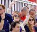 Les princesses Eugenie et Beatrice d'York avec le prince Harry le 30 juillet 2012 à Greenwich Park pour l'épreuve de cross dans laquelle était engagée Zara Phillips.