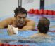 Michael Phelps, ici avec Yannick Agnel, est devenu l'ahtlète le plus titré des Jeux olympiques le 31 juillet 2012 à Londres avec 19 médailles dont 15 d'or après sa victoire obtenue avec le relais 4x200 m