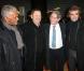 Jean-Michel Larqué, Dominique Rocheteau, Christian Lopez et Gérard Janvin lors de l'inauguration de la tribune de presse du Stade de France qui portera désormais le nom de Thierry Roland, le 6 février 2013