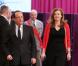 Valérie Trierweiler et François Hollande lors de la cérémonie de remise de la Légion d'honneur aux sportifs médaillés à Londres lors des Jeux olympiques, au palais de l'Elysée le 1er mars 2013 à Paris