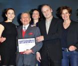 Marie-Josée Croze, Stefano Abbati, Alessandra Mastronardi, Hippolyte Girardot et Delphine Serina lors du palmarès des 18e Lauriers de la radio et de la télévision à l'hôtel de ville de Paris, le 4 mars 2013