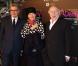 Michel Piccoli, Serge Toubiana autour de Dominique Sanda à la Cinémathèque française pour rendre hommage à Jacques Demy, objet d'une exposition (Le Monde enchanté de Jacques Demy), le 8 avril 2013.