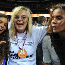 Yelena Noah, Cecilia Rhode-Noah et Nathalie Proisy-Noah à Kaunas à l'occasion de l'Euro de basket le 19 septembre 2011