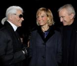 Karl Lagerfeld, Helene et Bernard Arnault au défilé Dior Homme hier à Paris