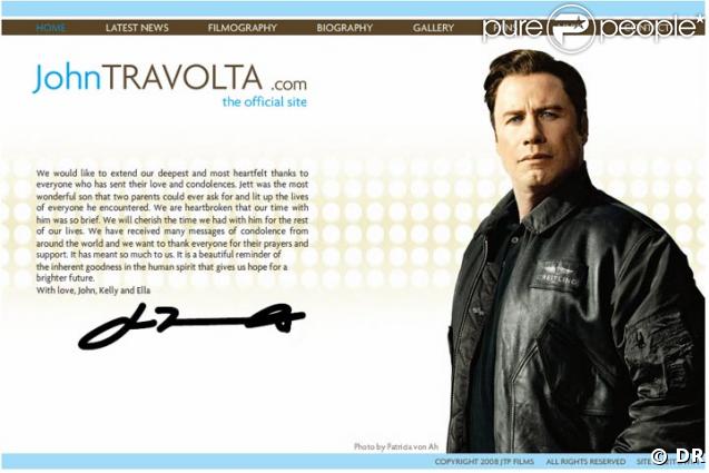 John Travolta remercie sur son site personnel tous les personnes qui lui ont témoigné leur affection après le décés de son fils Jett 