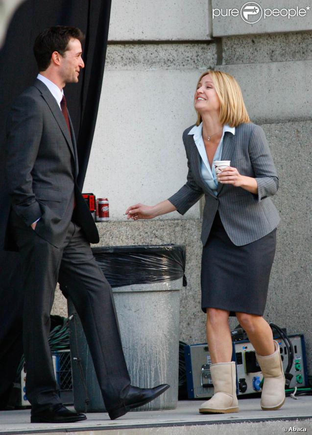 Noah Wyle avec Sherry Stringfield sur le tournage des dernières scènes d'Urgences...