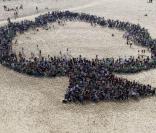 Plus de 5000 participants, dont trois quarts d'enfants, se sont rassemblés pour former une immense silhouette d'arbre au sommet de la dune du Pilat à l'occasion de la Journée Mondiale de la Terre 