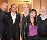 Antoine Duléry, François-Xavier Demaison, François Berléand, Saïda Jawad et Gérard Jugnot à la soirée Tod's donnée le 28 avril 2009, rue du Faubourg St Honoré.