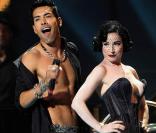 Dita Von Teese sur scène lors des ultimes répétitions avec le duo représentant l'Allemagne à l'Eurovision