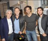Patrick Frèche, Charles Berling, Tomer Sisley et David Leslie Frèche à l'inauguration de la boutique de vêtements, rue Yvonne Le Tac, dans le 18ème arrondissement