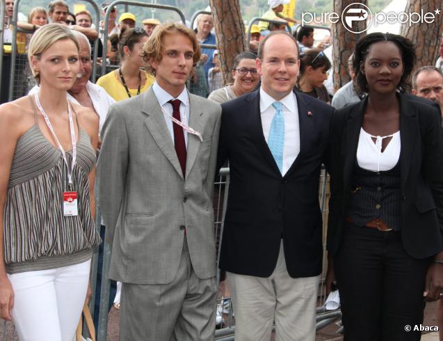 Charlene Wittstock, Andrea Casiraghi, Le Prince Albert et Rama Yade lors du coup d'envoi du Tour de France, à Monaco, le 4 juillet 2009