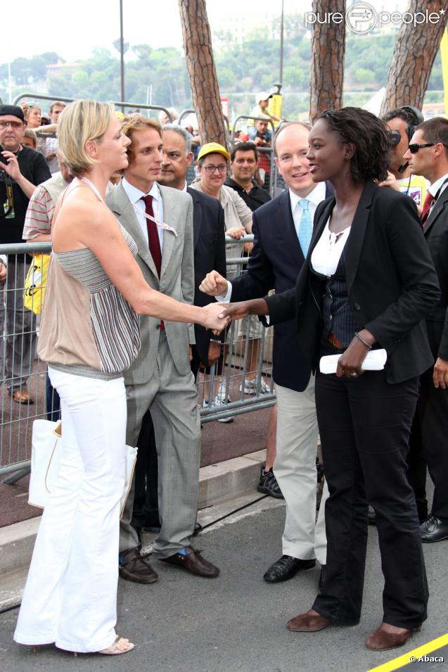 Charlene Wittstock, Andrea Casiraghi, Le Prince Albert et Rama Yade lors du coup d'envoi du Tour de France, à Monaco, le 4 juillet 2009