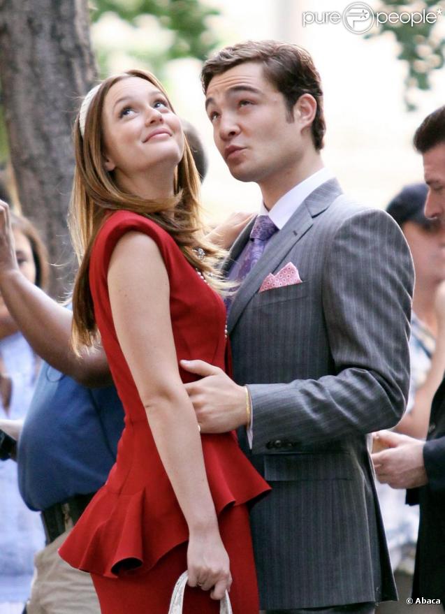 Ed Westwick et Leighton Meester sur le tournage de Gossip Girl 