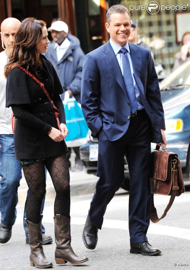 Matt Damon et Emily Blunt sur le tournage de  The adjustment   bureau , à New York, le 5 octobre 2009 !
