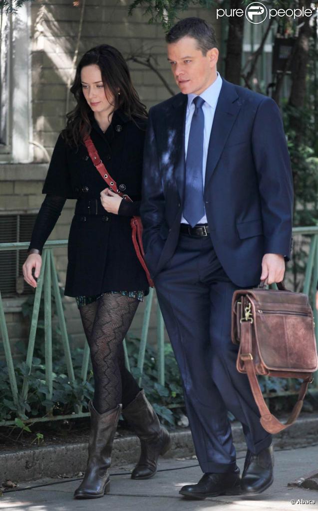 Matt Damon et Emily Blunt sur le tournage de  The adjustment   bureau , à New York, le 5 octobre 2009 !
