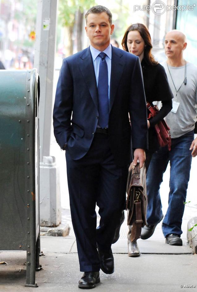Matt Damon et Emily Blunt sur le tournage de  The adjustment   bureau , à New York, le 5 octobre 2009 !