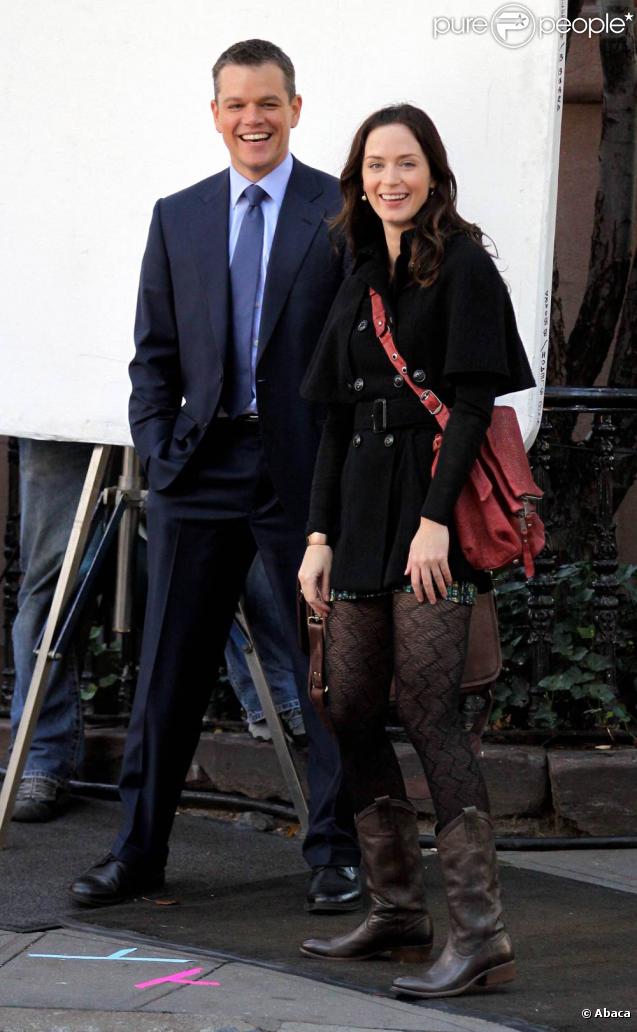 Matt Damon et Emily Blunt sur le tournage de  The adjustment   bureau , à New York, le 5 octobre 2009 !