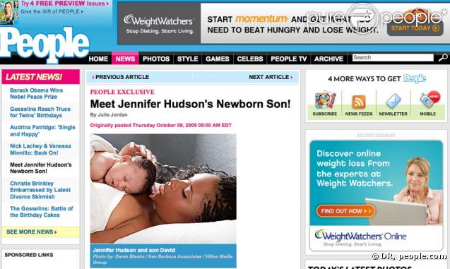 Jennifer Hudson vous présente son bébé dans people magazine US le 09/10/09