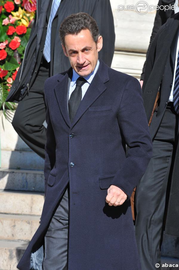 Nicolas Sarkozy aux obsèques d'Henri Salvador, samedi 16 février 2008, en l'église de la Madeleine