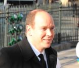 Françoise de Panafieu et le Prince Albert aux obsèques d'Henri Salvador, samedi 16 février 2008, en l'église de la Madeleine