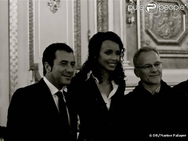 Bernard Montiel, Sonia Rolland et Thierry Frémaux lors du gala de charité organisé par l'association Maïsha à Lyon le 18 octobre 2009