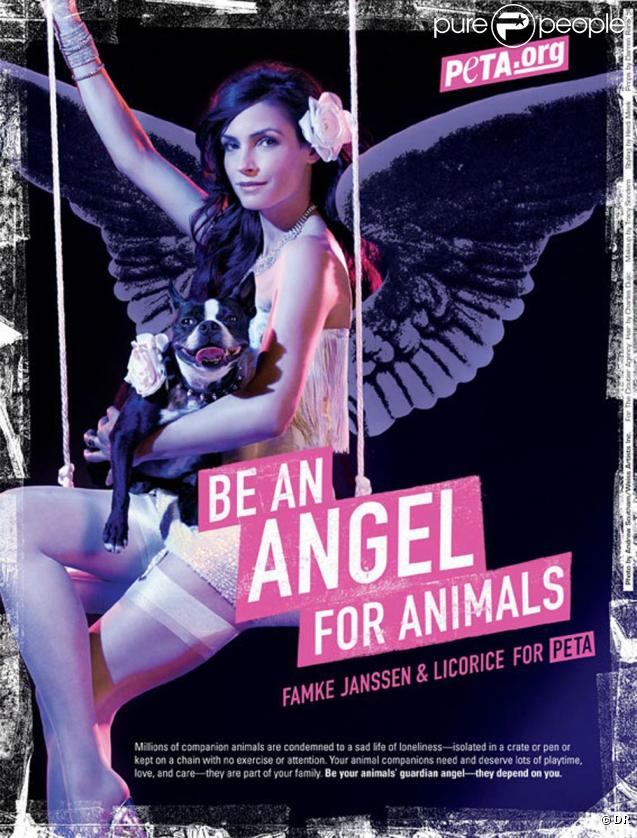 Famke en pose sexy pour la PETA, accompagnée de Licorice
