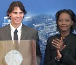 Bernard Accoyer, Rafael Nadal et Rama Yade, lors de la remise des Prix 2008 de l'Académie des Sports, à l'Assemblée Nationale, à Paris, le 9 novembre 2009.