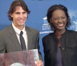 Rafael Nadal et Rama Yade, lors de la remise des Prix 2008 de l'Académie des Sports, à l'Assemblée Nationale, à Paris, le 9 novembre 2009.