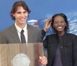 Rafael Nadal et Rama Yade, lors de la remise des Prix 2008 de l'Académie des Sports, à l'Assemblée Nationale, à Paris, le 9 novembre 2009.