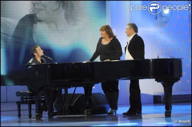Michel Drucker, Michèle Bernier et Julien Clerc à l'enregistrement de 