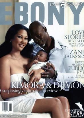 Kimora Lee et Djimon Hounsou ainsi que leur bébé Kenzo en couverture du magazine Ebony 