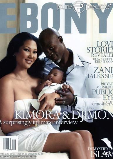 Kimora Lee et Djimon Hounsou ainsi que leur bébé Kenzo en couverture du magazine Ebony 