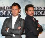 Jude Law et Robert Downey Jr. lors de la première de Sherlock Holmes à Madrid le 12 janvier 2010