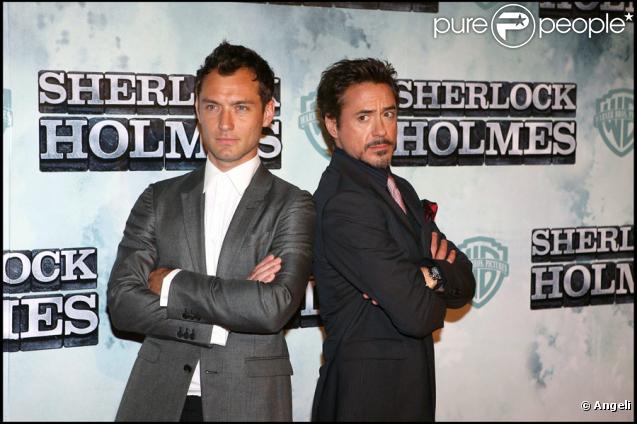 Jude Law et Robert Downey Jr. lors de la première de Sherlock Holmes à Madrid le 12 janvier 2010