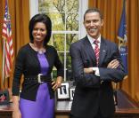 Barack et Michelle Obama version statues de cire dans le bureau ovale reconstitué dans le musée Madame Tussaud à Londres<br />