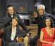 Patrice Leconte, Gérard Darmon, Noémie Kocher et Irène Jacob lors de la pré-représentation de la pièce Je l'aimais, mise en scène par Patrice Leconte, le 19 janvier 2010