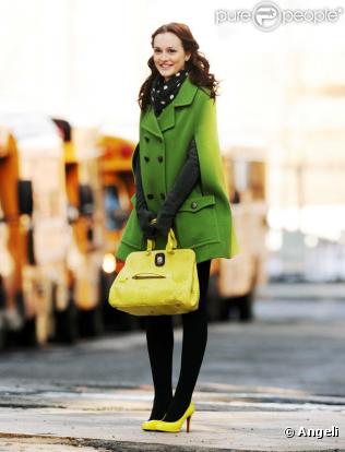 Leighton Meester sur le tournage de Gossip Girl, le 1er mars 2010