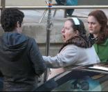 Leighton Meester, Penn Badgley et Zuzanna Szadkowski sur le tournage de Gossip Girl, le 1er mars 2010